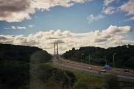 Train from Leuchars to Edinburgh, bridge near Forth.
