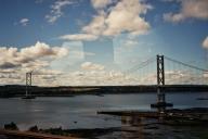 Train from Leuchars to Edinburgh, bridge near Forth.
