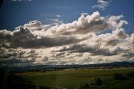 Train from Leuchars to Edinburgh. A nice view with a lot of clouds.
